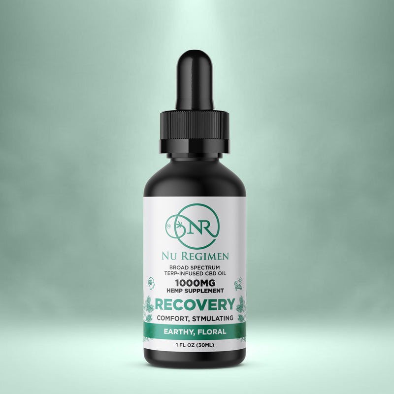 Nu Regimen Recovery CBD Tincture – 1000mg Hemp Oil, Comfort & Stimulating, Earthy Floral